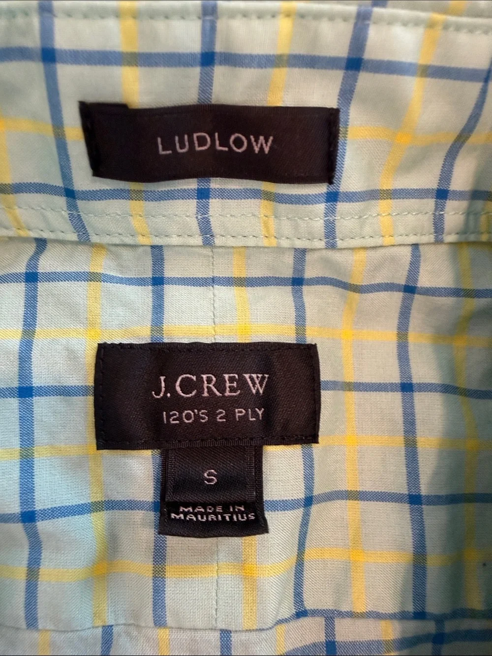 J. Crew Ludlow Green Shirt with Blue Windowpane Check Size Small - C15-044